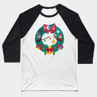 Final Fantasy 7 Christmas Wreath Pixel Art Baseball T-Shirt